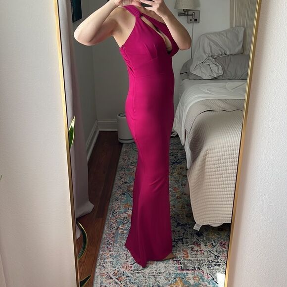 Katie May Edgy One Shoulder Dress Fuchsia Pink Size Large - Picture 2 of 13